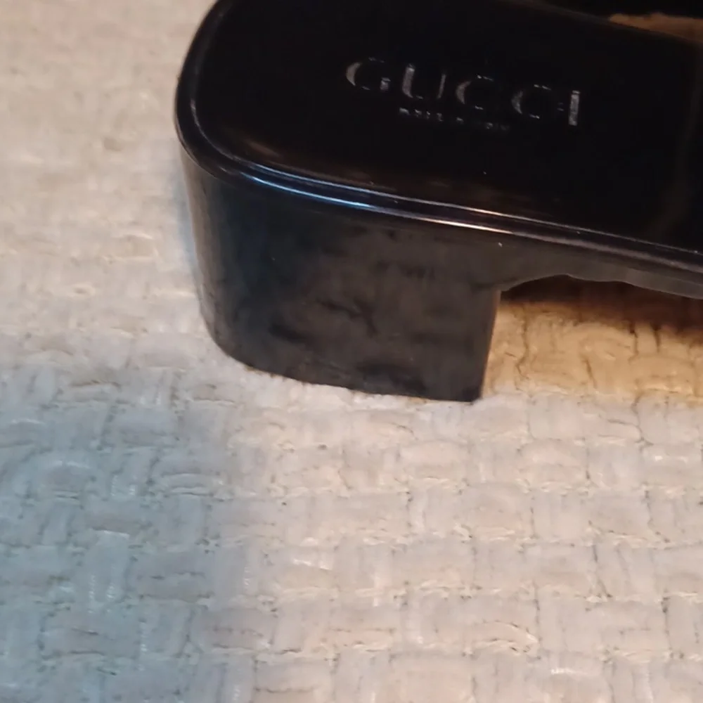 Gucci Black Patent Platform Slide Sandals